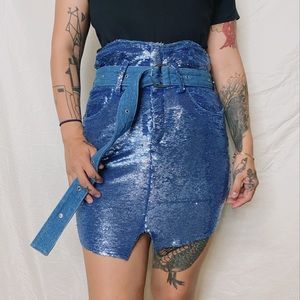 IRO Blue Sequin Natou Belted Skirt